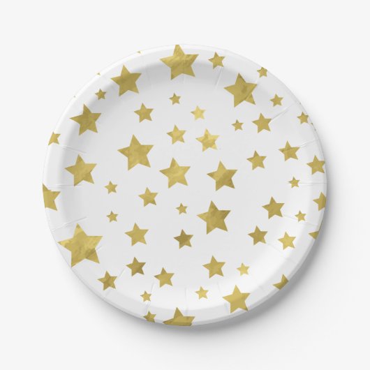 Shimmery Goldstars Golden Star Pattern Papieren Bordje (Voorkant)
