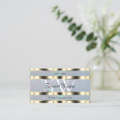 Shimmery Goud Licht Blauw Parel Glitter Monogram Visitekaartje (Staand voorkant)