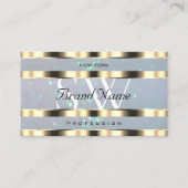 Shimmery Goud Licht Blauw Parel Glitter Monogram Visitekaartje (Voorkant)