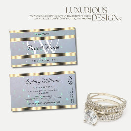 Shimmery Goud Licht Blauw Parel Glitter Monogram Visitekaartje