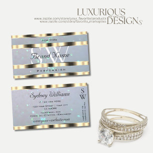 Shimmery Goud Licht Blauw Parel Glitter Monogram Visitekaartje