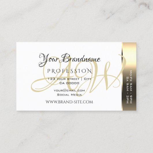 Shimmery Gouden Wit Kleurrijke Strepen Monogram Visitekaartje (Achterkant)