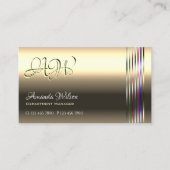 Shimmery Gouden Wit Kleurrijke Strepen Monogram Visitekaartje (Voorkant)