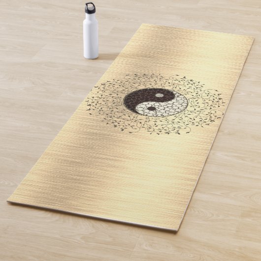 Shimmery Gouden Yin Yang Bladkrans Yogamat (In situ)