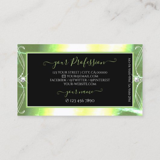 Shimmery Green Black Sparking Diamonds met Logo Visitekaartje (Achterkant)