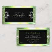 Shimmery Green Black Sparking Diamonds Monogram Visitekaartje (Voorkant / Achterkant)