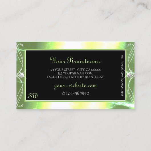 Shimmery Green Black Sparking Diamonds Monogram Visitekaartje (Achterkant)