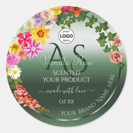 Shimmery Green Floral Product Labels Monogram Logo (Voorkant)