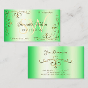 Shimmery Green Gold  hoeken met Initialen Visitekaartje