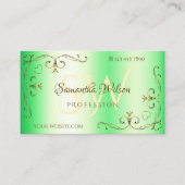 Shimmery Green Gold  hoeken met Initialen Visitekaartje (Voorkant)
