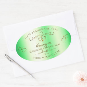 Shimmery Green Gold Ornamenten Productlabel Ovale Sticker
