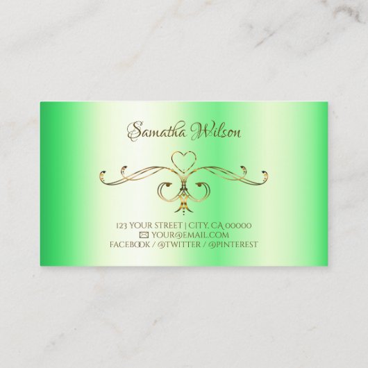 Shimmery Green met Gold  Corner Borders Visitekaartje (Achterkant)