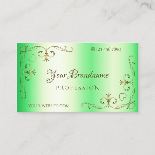 Shimmery Green met Gold  Corner Borders Visitekaartje (Voorkant)