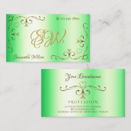 Shimmery Green met Gold  Corners Initialen Visitekaartje
