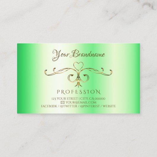 Shimmery Green met Gold  Corners Initialen Visitekaartje (Achterkant)