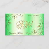 Shimmery Green met Gold  Corners Initialen Visitekaartje (Voorkant)