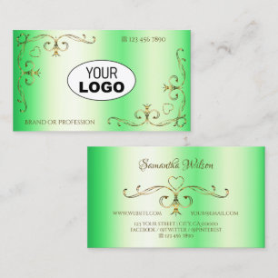 Shimmery Green met Gold  hoeken en Logo Visitekaartje