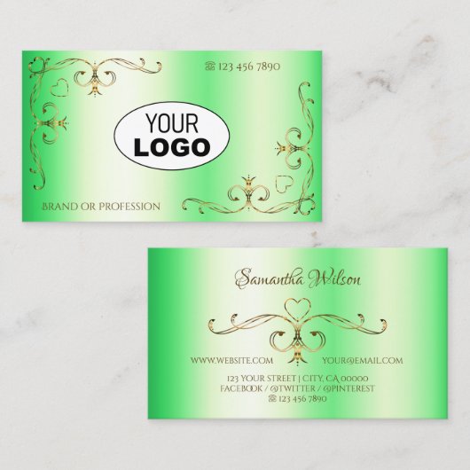 Shimmery Green met Gold  hoeken en Logo Visitekaartje (Voorkant / Achterkant)