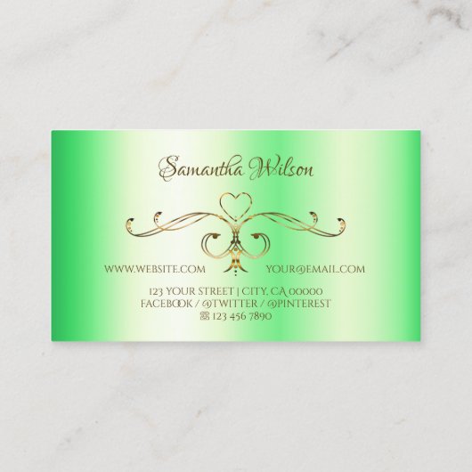 Shimmery Green met Gold  hoeken en Logo Visitekaartje (Achterkant)