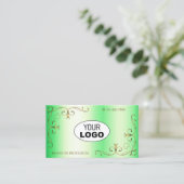 Shimmery Green met Gold  hoeken en Logo Visitekaartje (Staand voorkant)