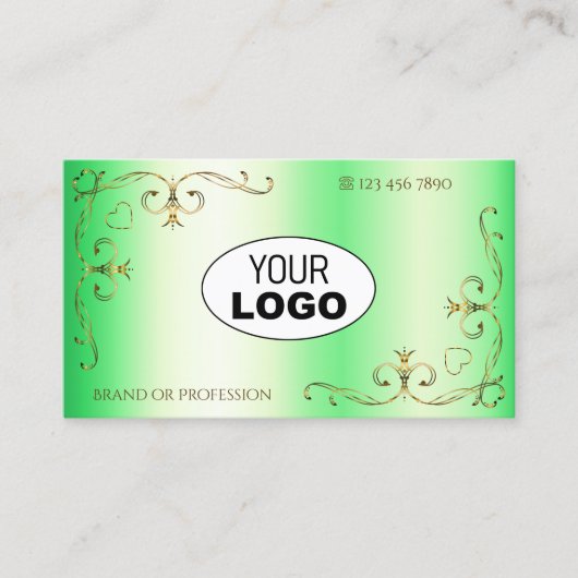 Shimmery Green met Gold  hoeken en Logo Visitekaartje (Voorkant)