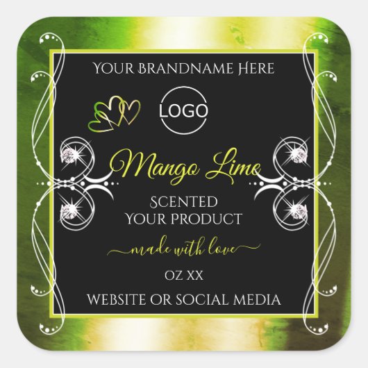 Shimmery Green Product Labels Logo Jewels Black (Voorkant)