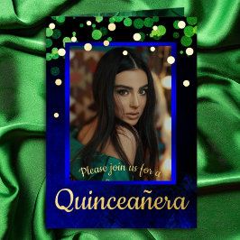 Shimmery Groene & Blauwe Quinceanera w / Gouden fo Folie Wenskaart