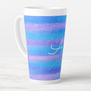 Shimmery Iridescent Stripes Turquoise Pink Latte Mok