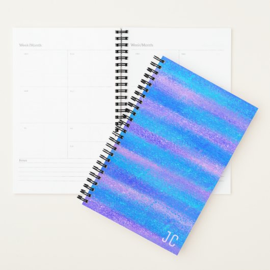 Shimmery Iridescent Stripes Turquoise Pink Planner (Display)