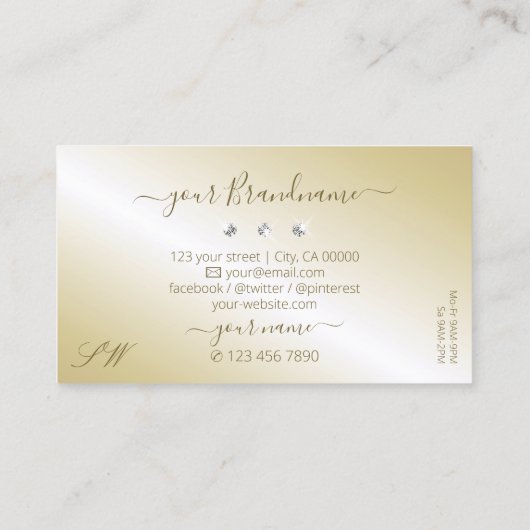 Shimmery Light Golden Sparking Diamonds Monogram Visitekaartje (Achterkant)