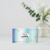 Shimmery Marble Blue Blauwgroen Gold  Corners Logo Visitekaartje (Staand voorkant)