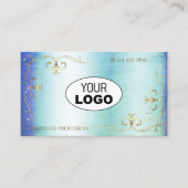 Shimmery Marble Blue Blauwgroen Gold  Corners Logo Visitekaartje (Voorkant)