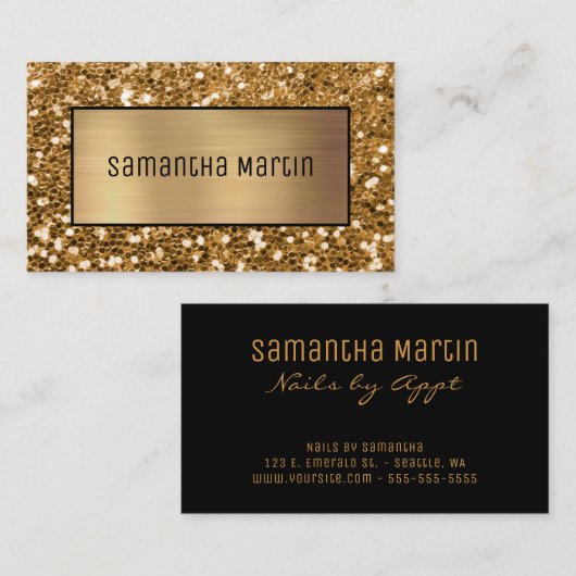 Shimmery Ombre en Sparkly Gold Sequin Glitter Visitekaartje (Voorkant / Achterkant)