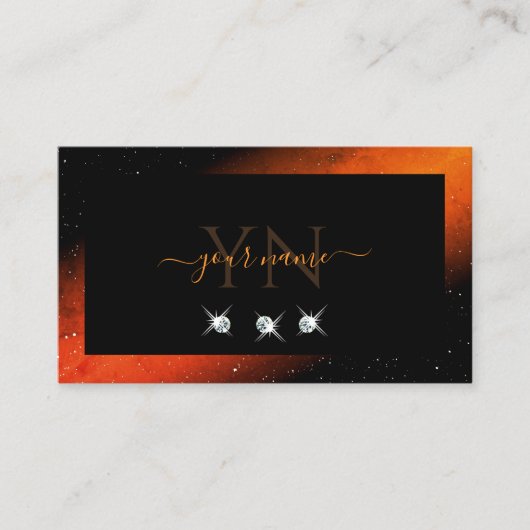 Shimmery Oranje Black Sparging Diamonds Initialen Visitekaartje (Voorkant)