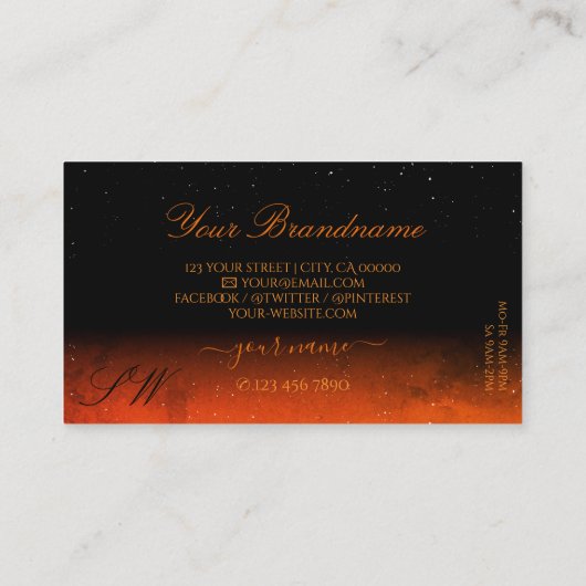 Shimmery Oranje Black Sparking Diamonds Monogram Visitekaartje (Achterkant)