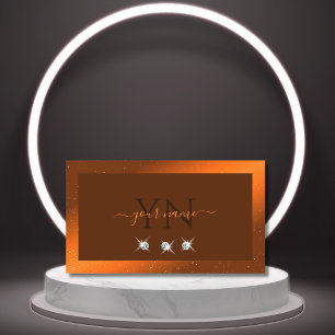 Shimmery Oranje Bruin Sparking Diamonds Monogram Visitekaartje