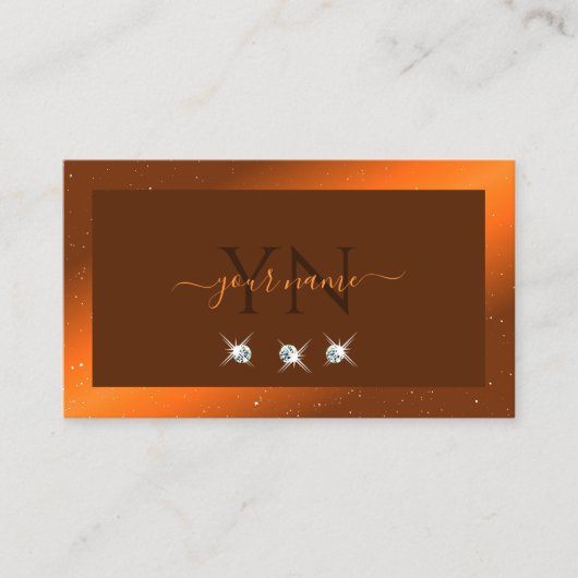Shimmery Oranje Bruin Sparking Diamonds Monogram Visitekaartje (Voorkant)