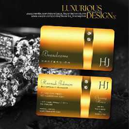 Shimmery Oranje Gradiënt  Diamanten Monogram Visitekaartje