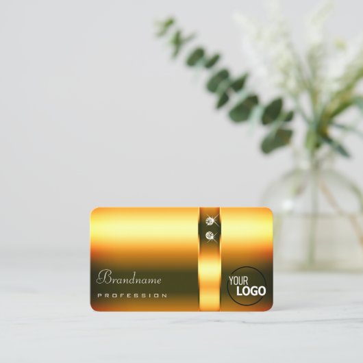 Shimmery Oranje Gradiënt Diamonds en Logo Visitekaartje (Staand voorkant)