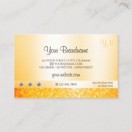 Shimmery Oranje Sparkle Glitter Monogram Diamonds Visitekaartje (Achterkant)