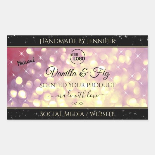 Shimmery Paars Gold Glitter Logo Labels (Voorkant)