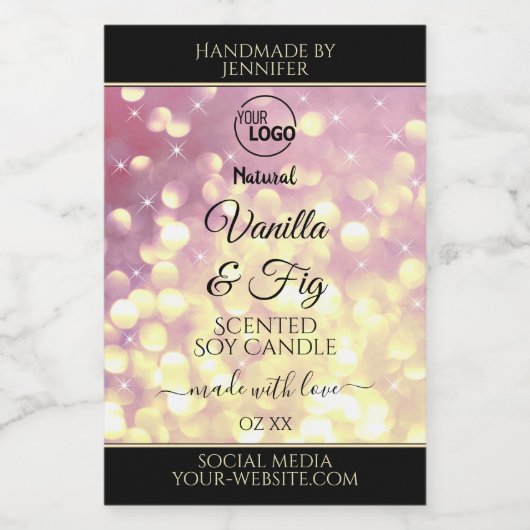 Shimmery Paars Gold Glitter Logo Labels Voedselcontainer Etiket (Enkel label)