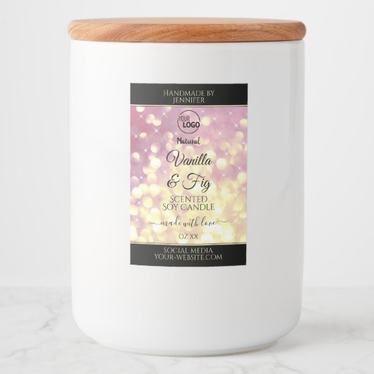 Shimmery Paars Gold Glitter Logo Labels Voedselcontainer Etiket (Voorkant)
