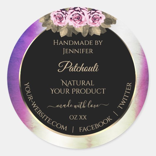 Shimmery Paars Marble Floral Black Product Labels (Voorkant)