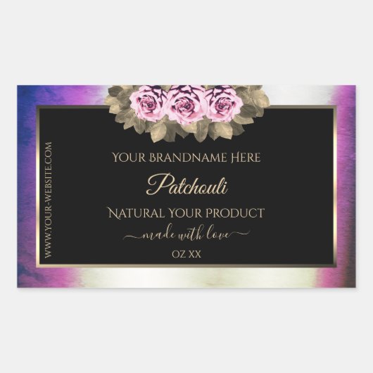 Shimmery Paars Marble Floral Black Product Labels (Voorkant)