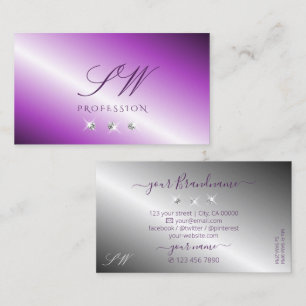 Shimmery Paars Silver Sparking Diamonds Monogram Visitekaartje
