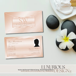 Shimmery Pastel Roos Coral met Monogram en Foto Visitekaartje