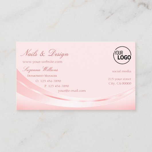 Shimmery Pastel Roze met Logo en Sparkly Diamond Visitekaartje (Achterkant)