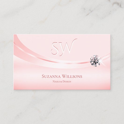 Shimmery Pastel Roze met Monogram en Diamond Visitekaartje (Voorkant)