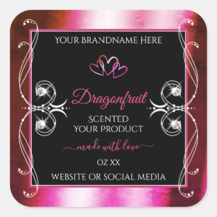 Shimmery Pink Black Product Labels diamanten Heart